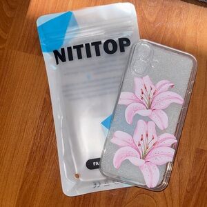 Clear iPhone 16 plus Case with Pink Floral Design